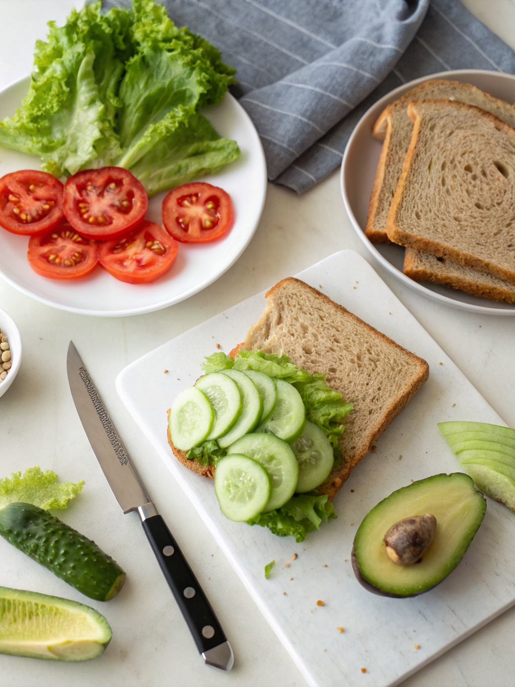A colorful, simple veggie sandwich packed with fresh ingredients, ready for a delicious lunch.