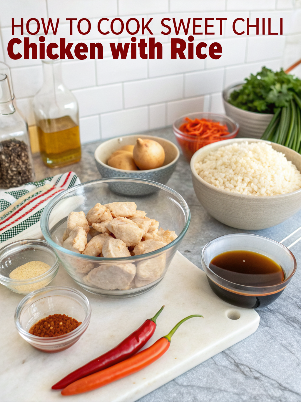 Sweet Chili Chicken with Rice on a plate